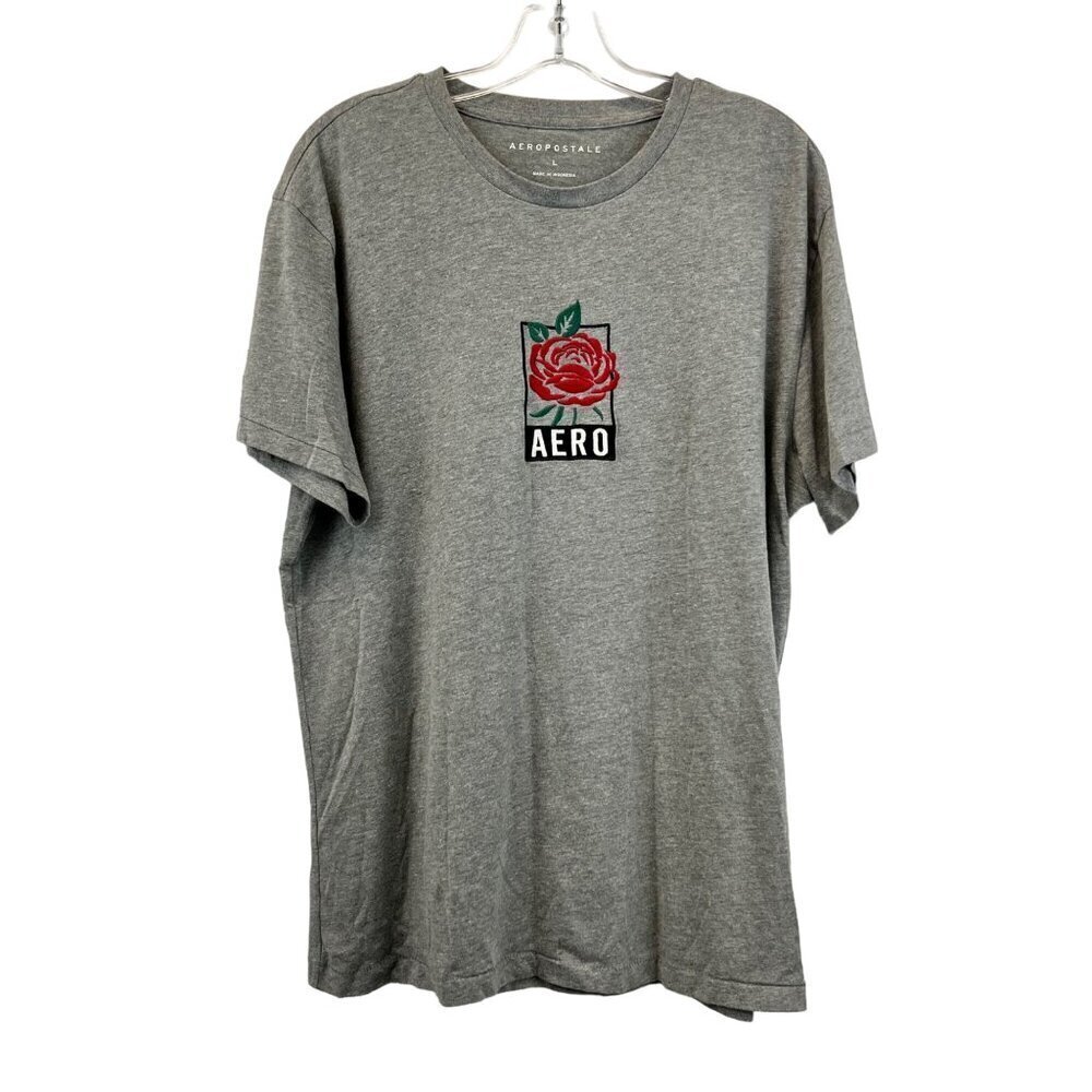 Aeropostale Men’s Short Sleeve Gray/Multi Embroidered Rose T-Shirt Large